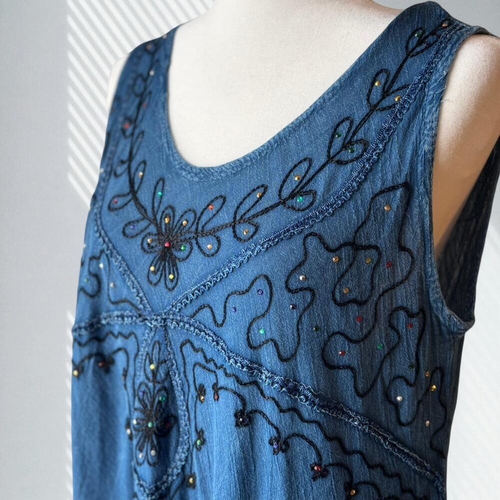 Whimsical blue sleeveless tunic dress